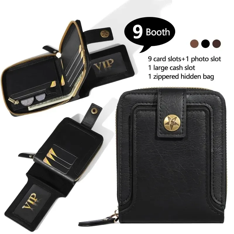 Credit Card Card Holder, Zipper Coin Storage Zipper Button Closure Business Walle，Men's Fashionable Tree Pattern Zipper Buckle