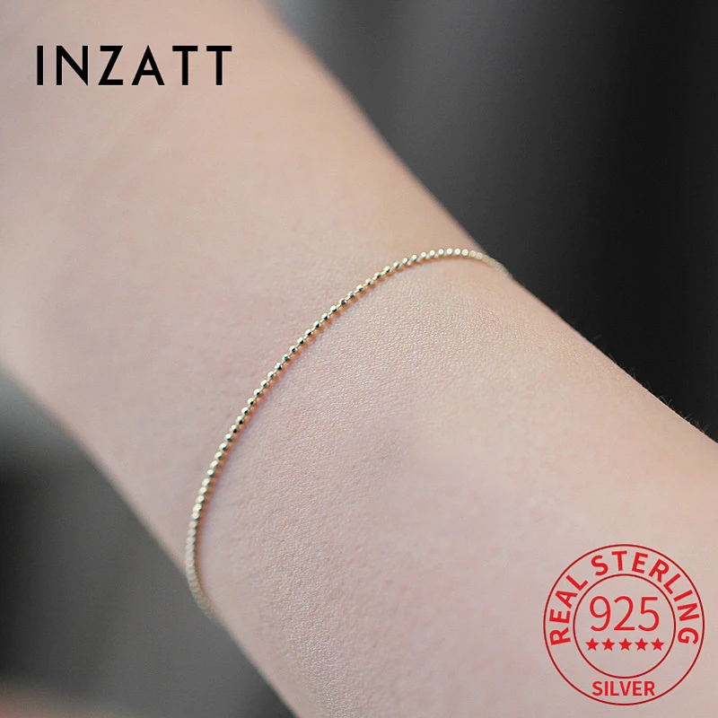 INZATT Real 925 Sterling Silver 14K Gold Plated Bead Chain Charm Bracelet For Fashion Women Minimalist Classic Fine Jewelry