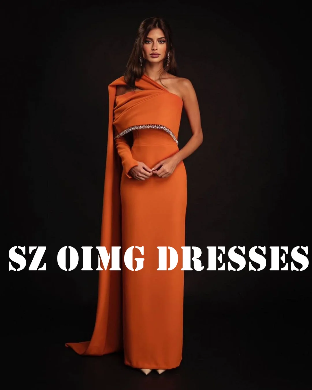 

OIMG New Design Customized Rhinestone Prom Dresses Saudi Arabic Women Satin One-Shoulder Evening Gowns Formal Party Dress