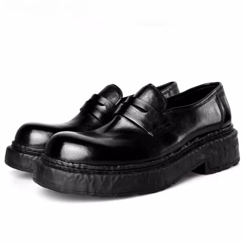 

Итальянские классические лоферы из воловьей кожи для мужчин: деловые, дышащие, удобные, легкие туфли дерби с увеличенной высотой подошвы