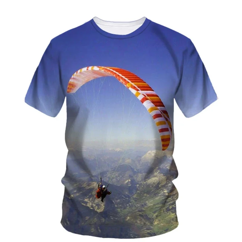 Parachute Paraglider Pattern T-Shirt For Men Sky Scape 3D Printed Short Sleeves Summer Fashion Street Tees Round Neck T Shirts