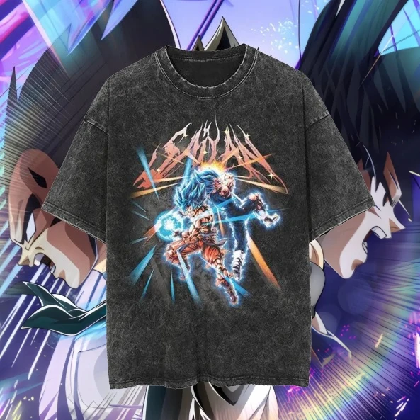

Summer New Dragon Ball Goku/Vegeta Anime Washed T-shirt for Men and Women, Retro Loose Short Sleeved Harajuku Cotton Y2k Top