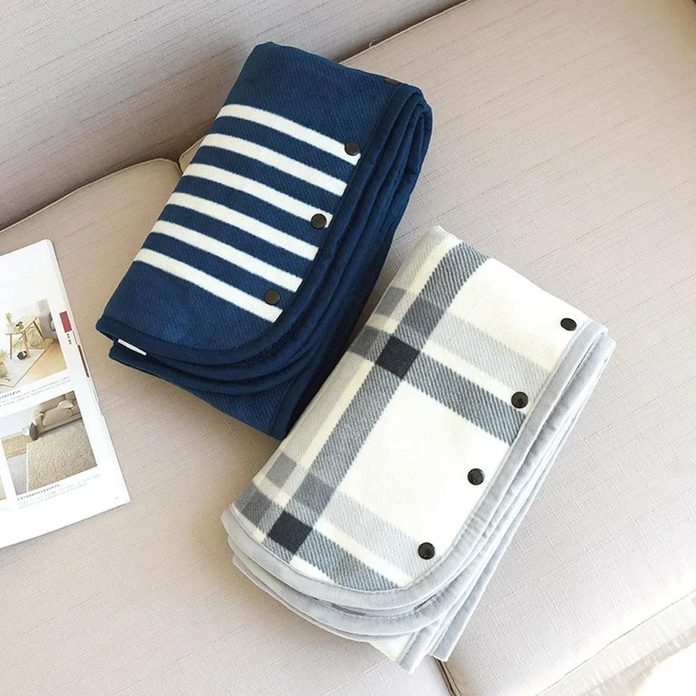Fleece Wearable Blanket, Plaid Lap Blanket Comfy Poncho Throw with Button Plaid Throw Cushion for Bed Sofa Office view 5