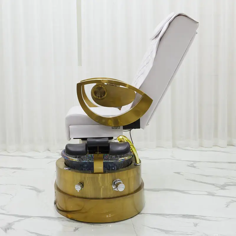 Spezieller goldener Handlauf mit luxuriösem Massage-Fußsofa aus weißem Leder, Surffunktion, Maniküre-Spa-Stuhl