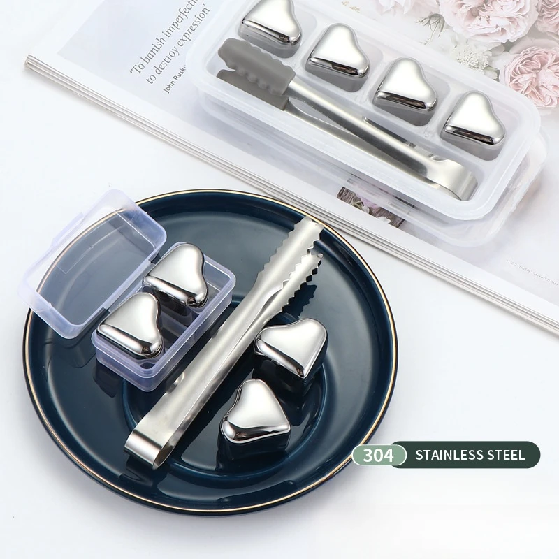 Stainless Steel Whiskey Heart-shaped Stones Ice Cubes Wine beer Cooler Bar Whisky Rock Cooler Chilling Stone Rocks for Beer Wine