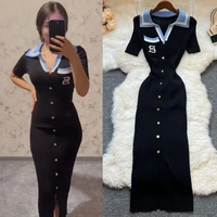 YuooMuoo Brand Fashion Summer Knitted Dress Women 2025 New Y2K Embroidery Long Bodycon Sweater Dress Streetwear Lady Vestidos