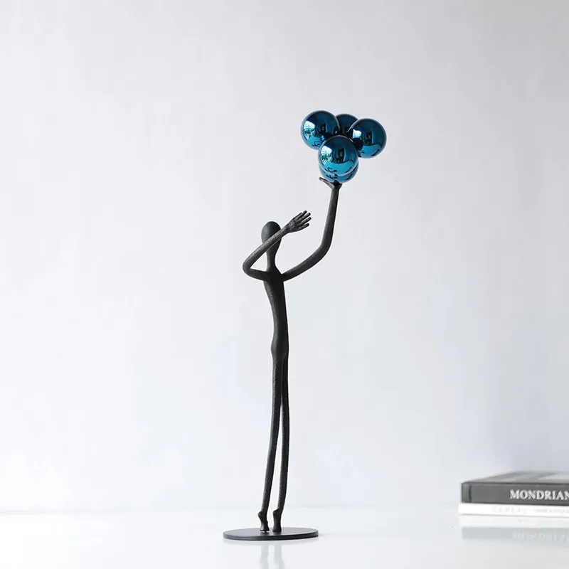 Abstract Art: Black Cast Iron Man Holding Ball Pendant, Metal Sculpture, Living Room Decoration, Statues, Window Display Crafts