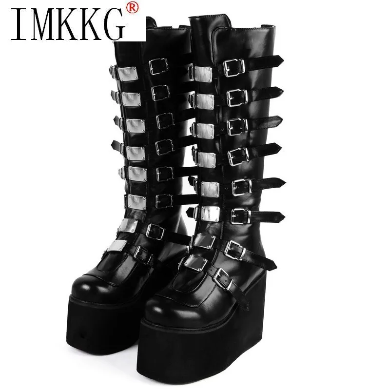 Brand Design Female Wedges High Heels Thigh High Boots Fashion Black Platform Boots Women 2021 Gothic Cosplay Shoes Woman