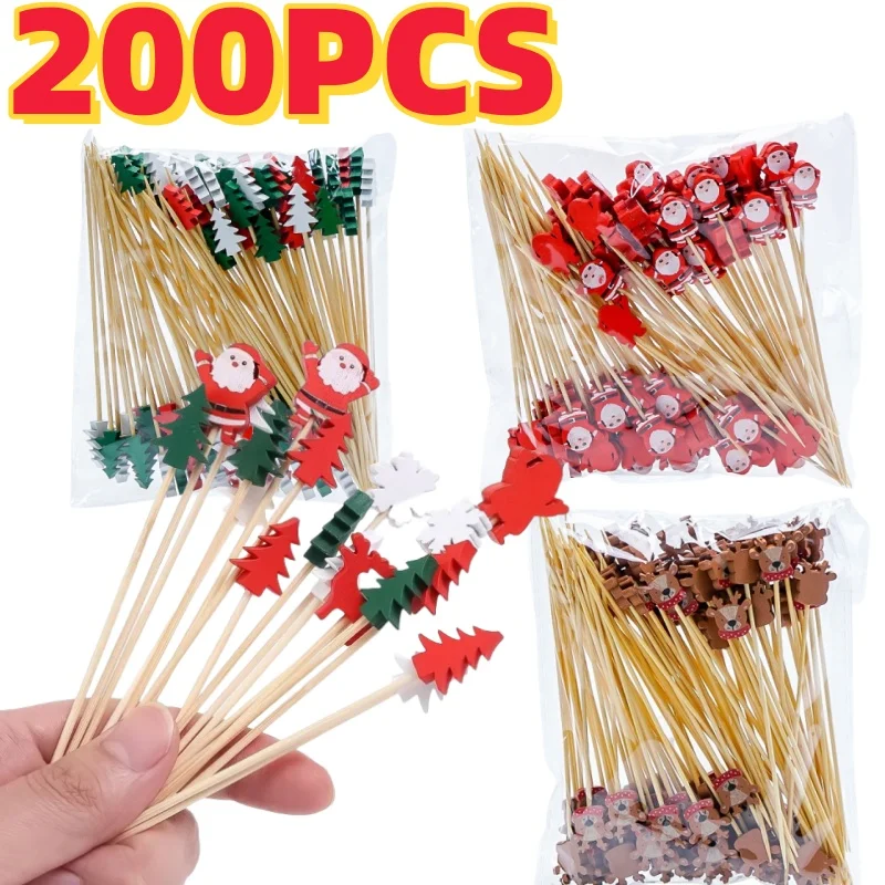 Obst Bambus Sticks Weihnachten Einweg Lebensmittel Dekoration Bambus Sticks Schneeflocke Weihnachtsbaum Elch Weihnachtsmann Schneemann Sticks