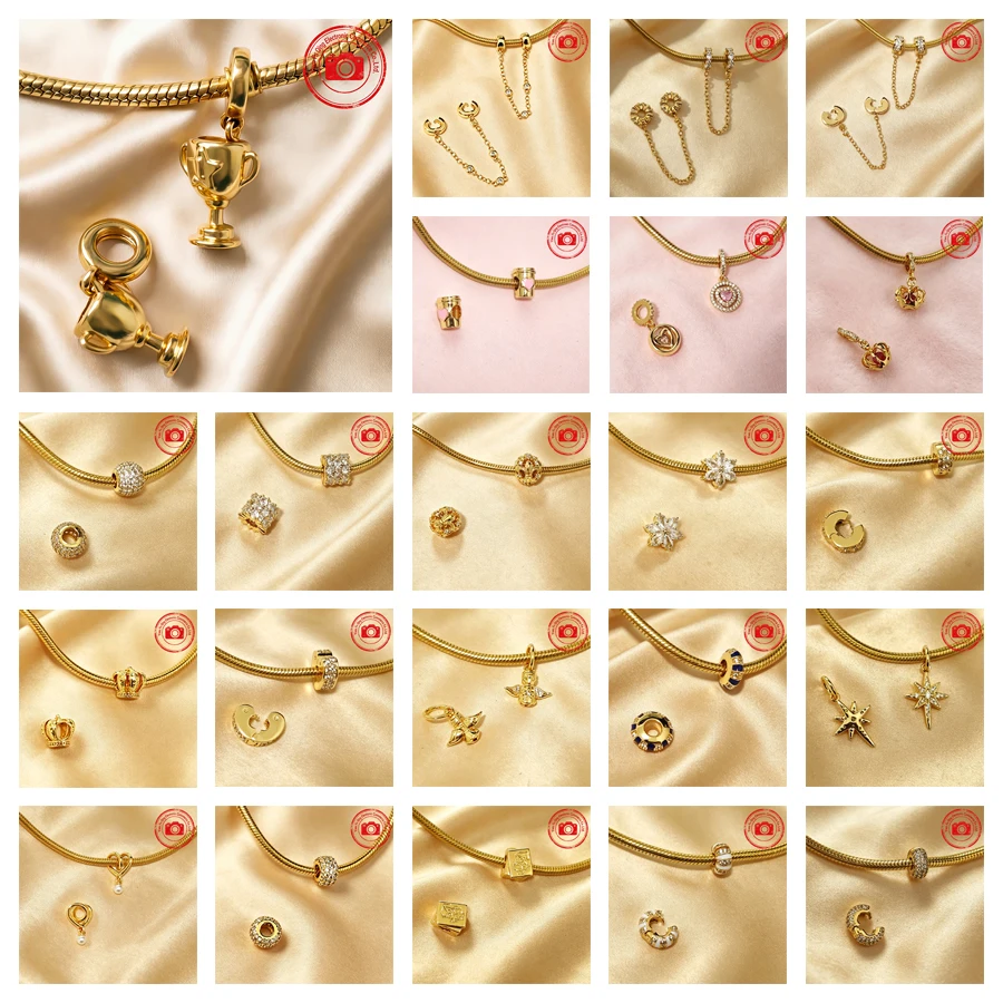 New Golden Charm DIY Jewelry Gift Graduation Cap Regal Crown Championship Trophy Lucky Star Pendant Fit Original Bracelets Beads