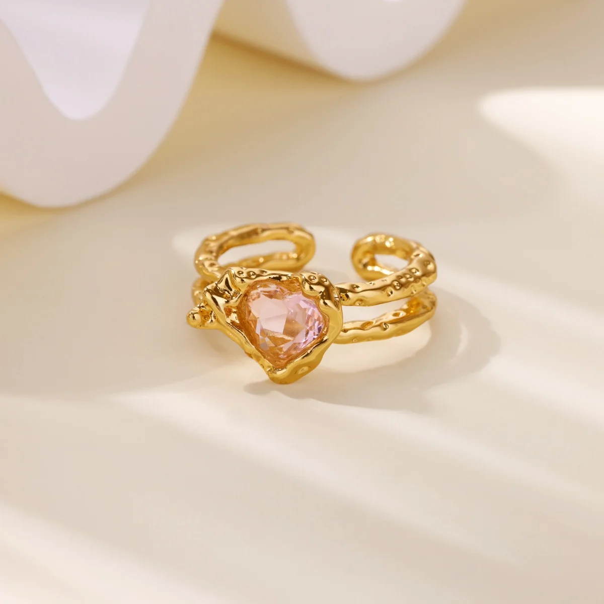 

Luxury Heart Cubic Zirconia Rings For Women Gold Plated Heart Ring 2025 New Trendy Aesthetic Wedding Stainless Steel Jewelry
