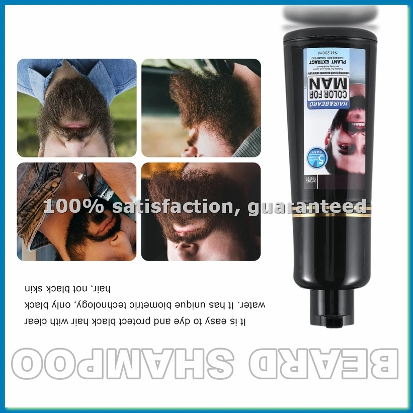 Champú Permanente para Teñir la Barba para Hombres, Elimina las Canas y las Grises, Champú para Barba de Hombre 200ML-FABY