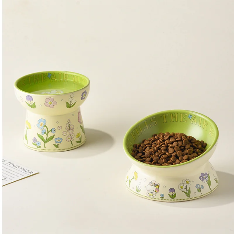 Coelho verde Lacy Anti-Preto Chin Canned Food Bowl, Cão de cerâmica e gato Alto Beber Bowl, Pet Products