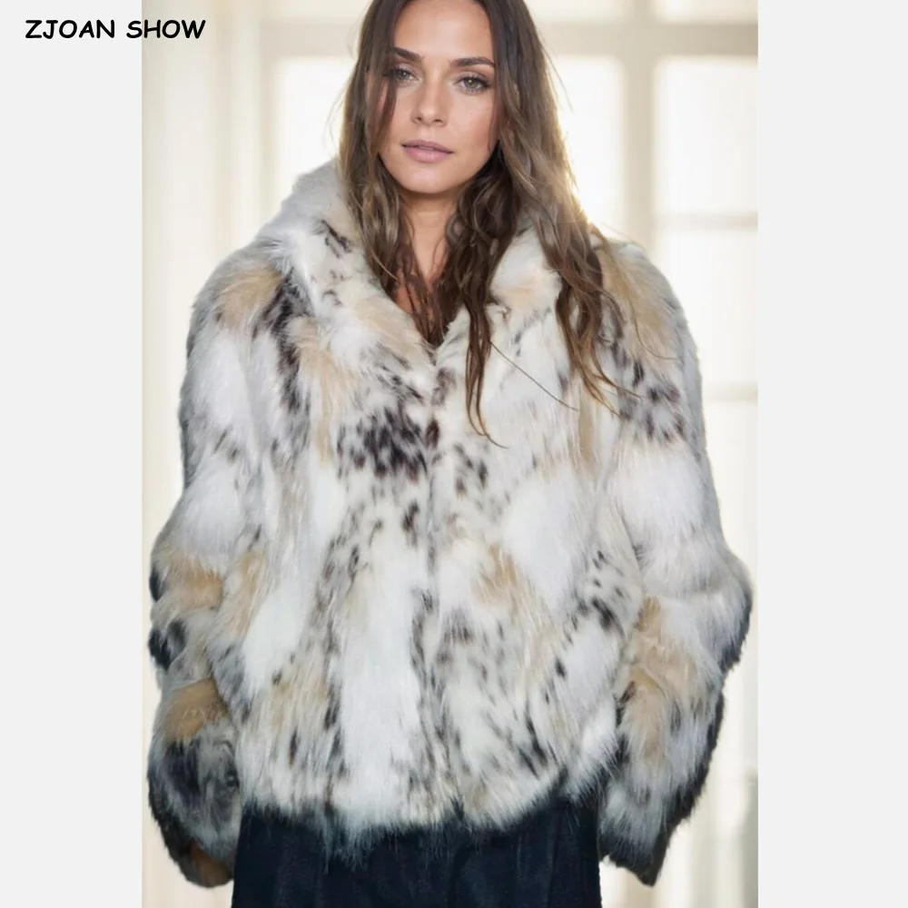 

New 2025 Winter Gradual Animal Hairy Faux Fur Coat CHIC Women Stand Collar Covered Buttons Full Sleeve Shaggy Short Outerwear