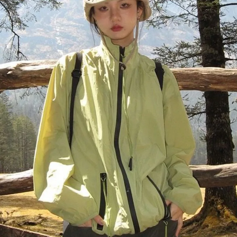 Veste Ulzzang Résistante au Soleil pour Femme, Manteau Fin, Nouveau Design, Manches sulf, Style Coréen, Cool, Fille, Fermeture Éclair, Printemps Été