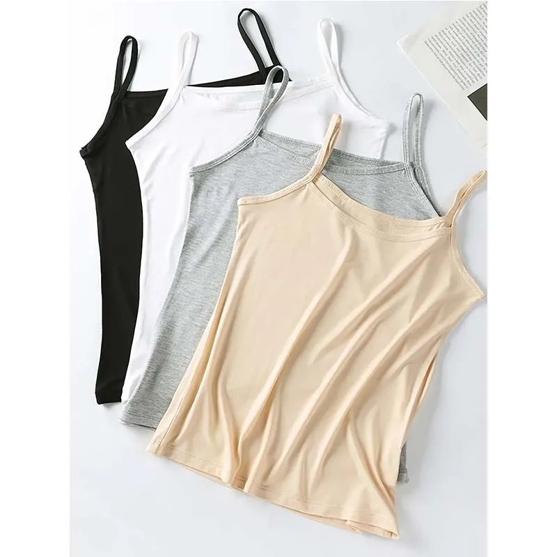 Women Solid Color Camisoles Summer Girl Sexy Strap Cotton Sleeveless Thin Camisole Vest Top Simple Base Vest Tops Female Undies