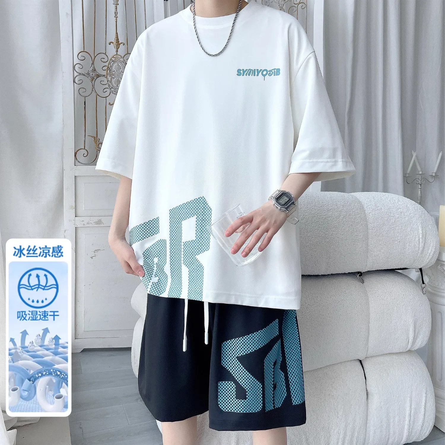 

Summer Men's Casual Short Set Tracksuits Harajuku High Street Youth Sports Set Fashion Loose Cotton T-shirt Shorts 2-piece Set