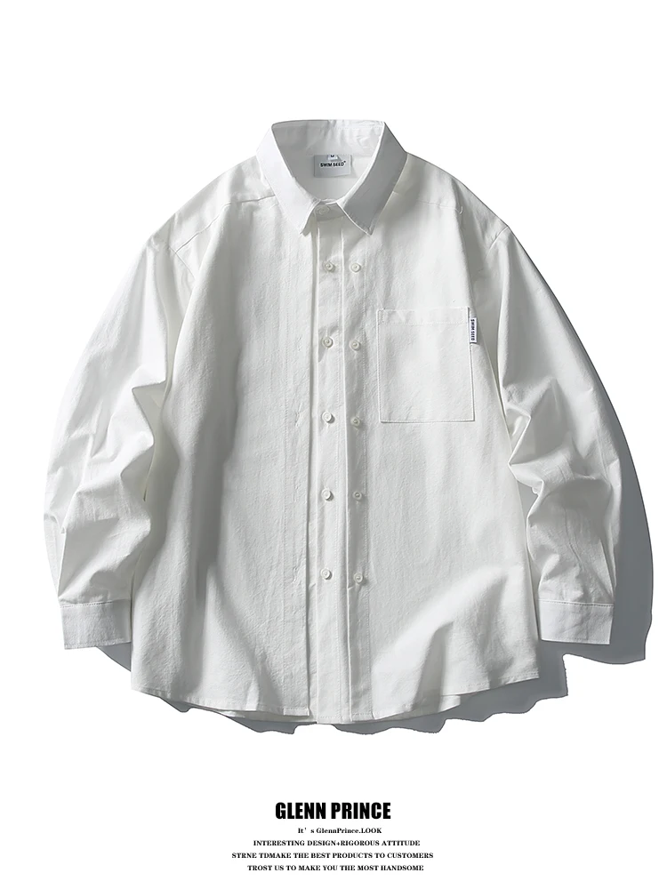 

GPstudio Японская ретро-рубашка из чистого хлопка с длинным рукавом, белая, повседневная, для мужчин, на пуговицах, свободного кроя, для поездок на работу