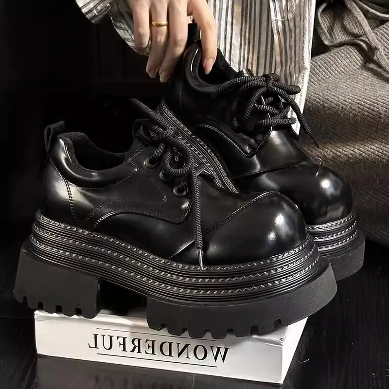 Retro British style loafers for spring 2025 new with sponge sole and thick sole polished leather shoes