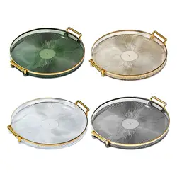 Nordic Style Serving Tray with Handles Round Vanity Tray for Office Living Room