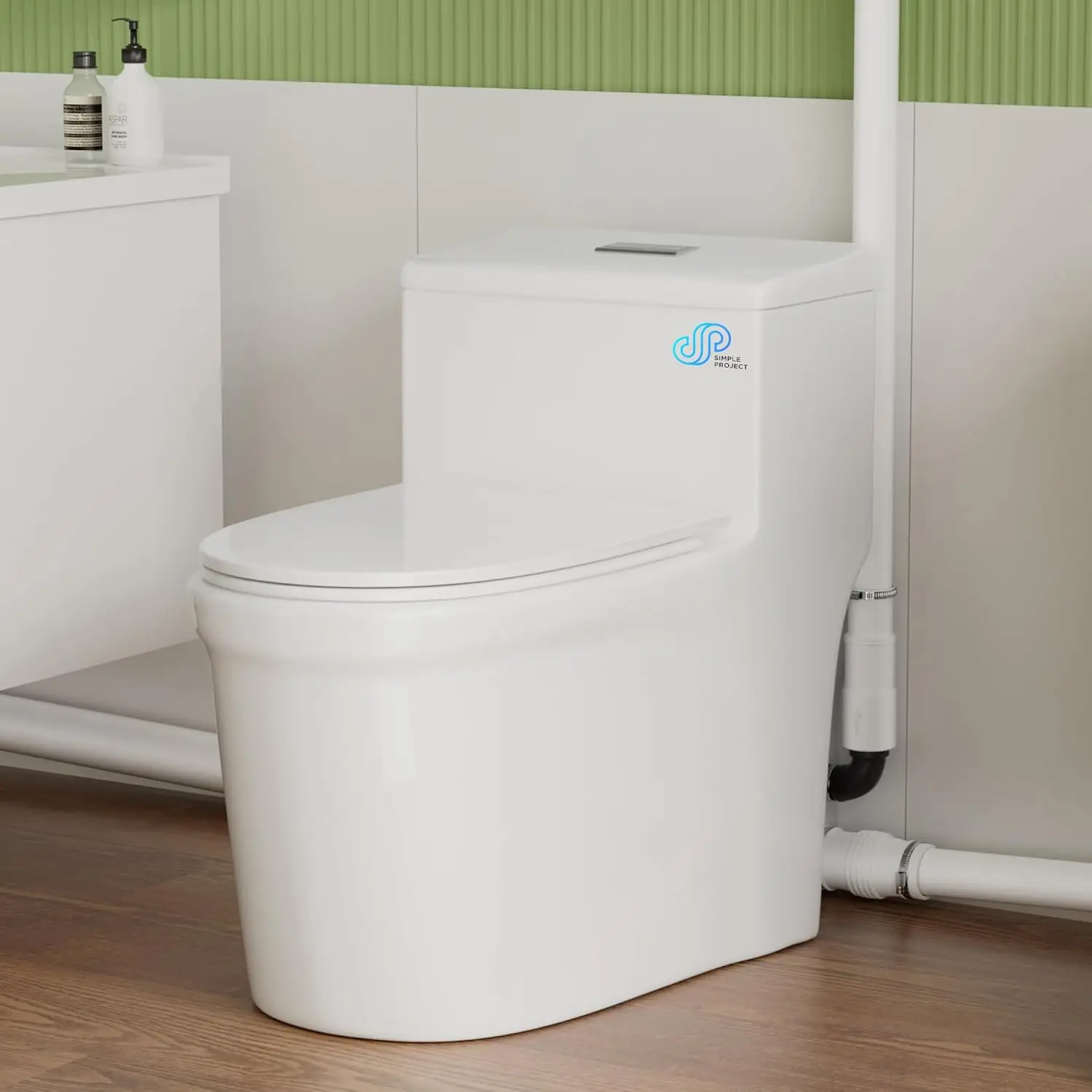 

A simple designed lubrication toilet 600W wired single piece system, powerful and quiet, with 3 water outlets and AC air sockets