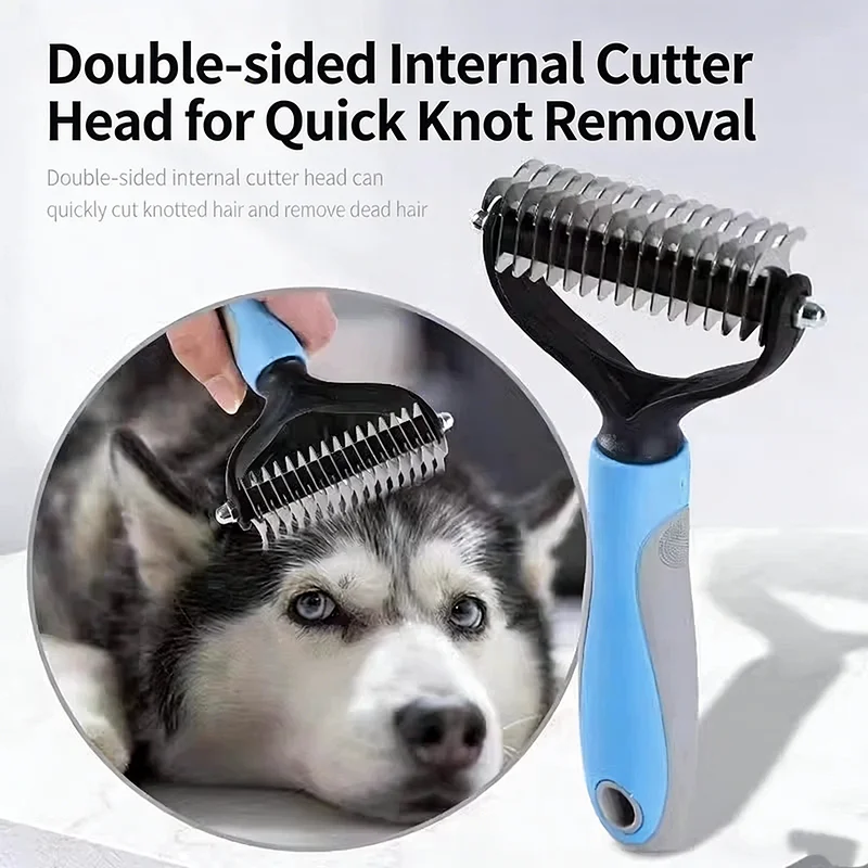 Double Sided Pet Grooming Comb Stainless Steel Dematting Rake Dog Cat Hair Remover Brush Anti Knot Deshedding Cleaning Tool