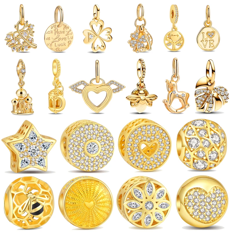

Luminous Firefly Lucky Clover Castle Gold Plating 925 Sterling Silver Beads Fit Original Charm DIY Bracelet Necklace Jewelry