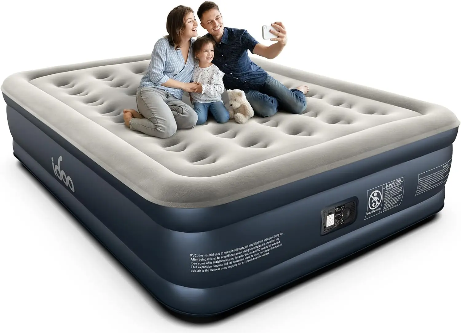 

Queen Air Mattress with Built in Pump, Inflatable Mattress for Camping, Guests & Home, 18" Raised Comfort Blow up Mattress