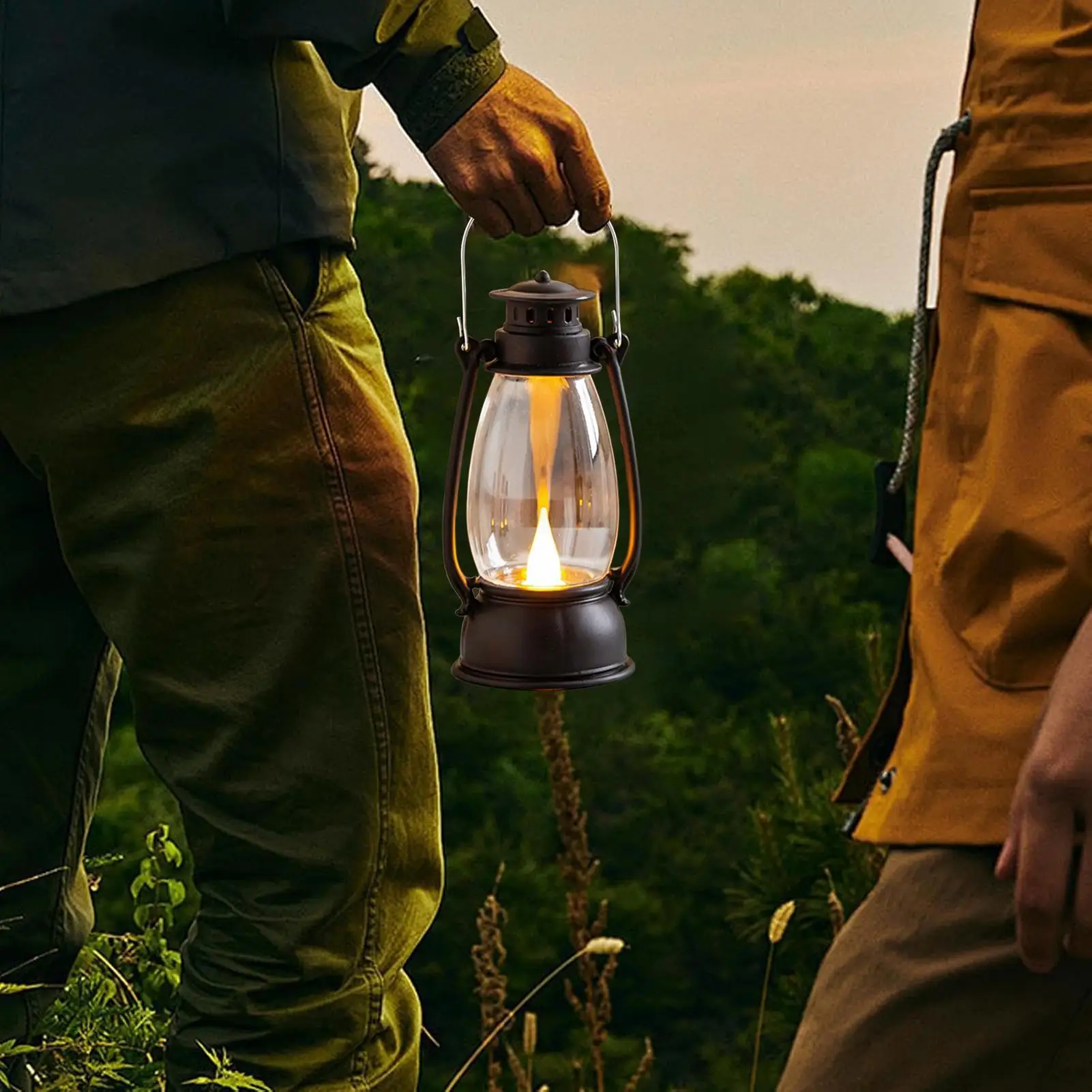 LED Camping Lantern Flickering Flame LED Battery-Powered Lamp Rustic Electric Lantern For Hiking Outdoor Fishing Backpacking