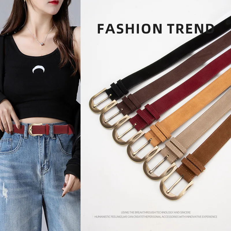 西洋風サンドブラスト加工ベルベットレザー女性用ウエストバンドベルトファッションドレスコートセーターベルトレディース用