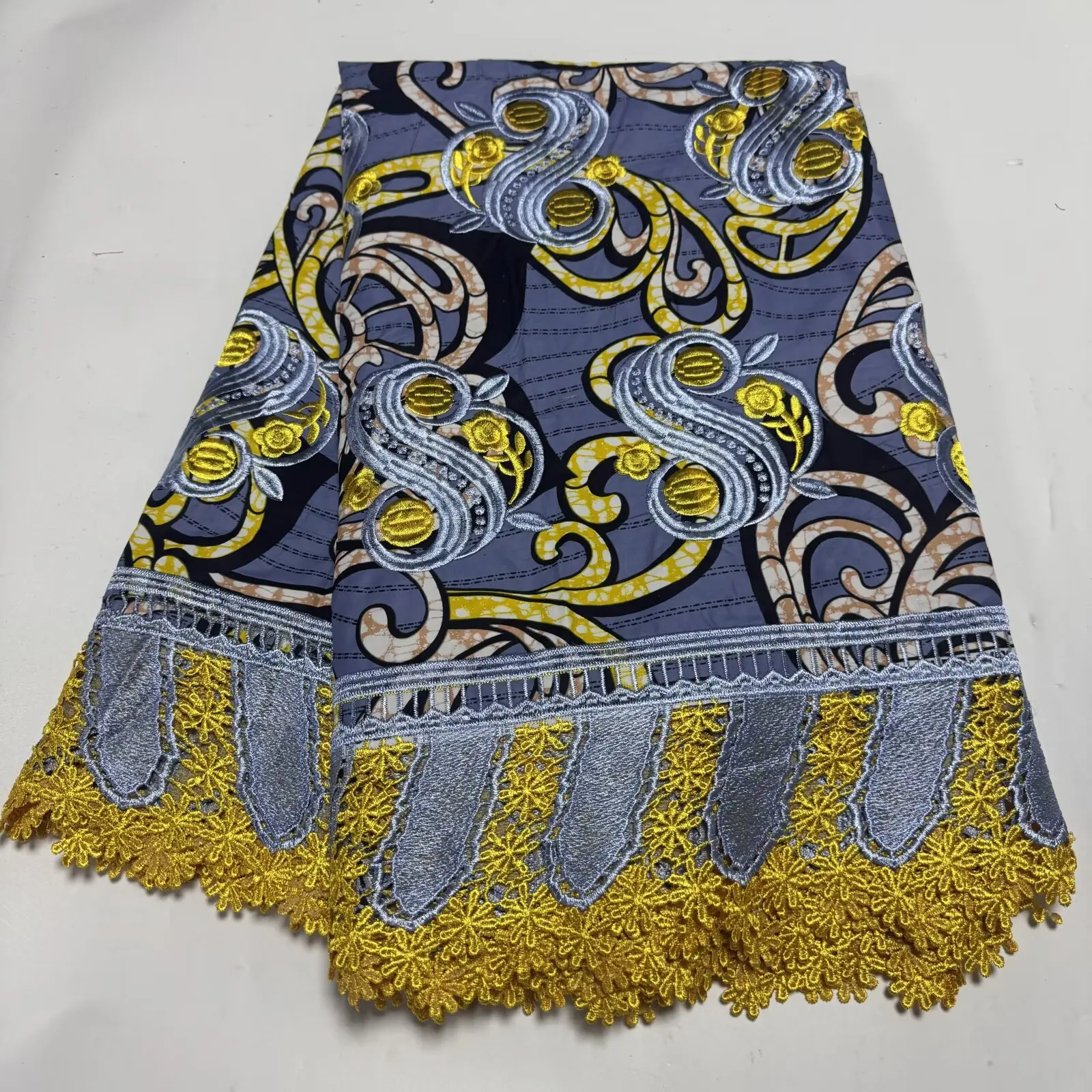 African Wax With Cord Lace, Cotton Wax Prints Luxury Ankara Fabric Guipure Embroidery Women Dress Loincloth 6 Yards view 6