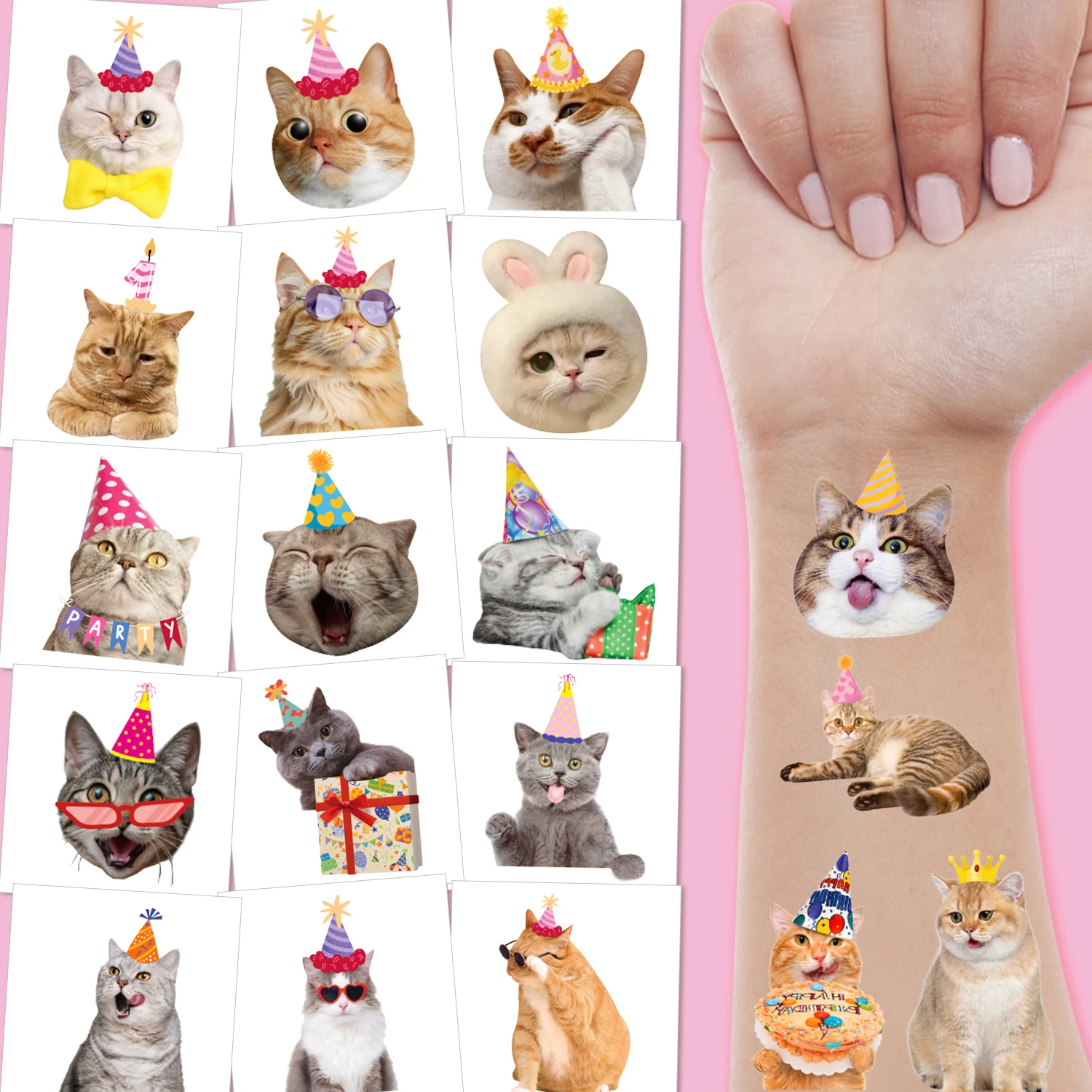 Super Cute Cat Cats Pet Temporary Tattoos for Pet Themed Birthday Party Supplies Favors Decorations 10 Sheets Fake Tattoo