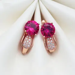 585 purple gold plated 14K rose gold ruby earrings for women classic charm romantic light luxury engagement jewelry gift