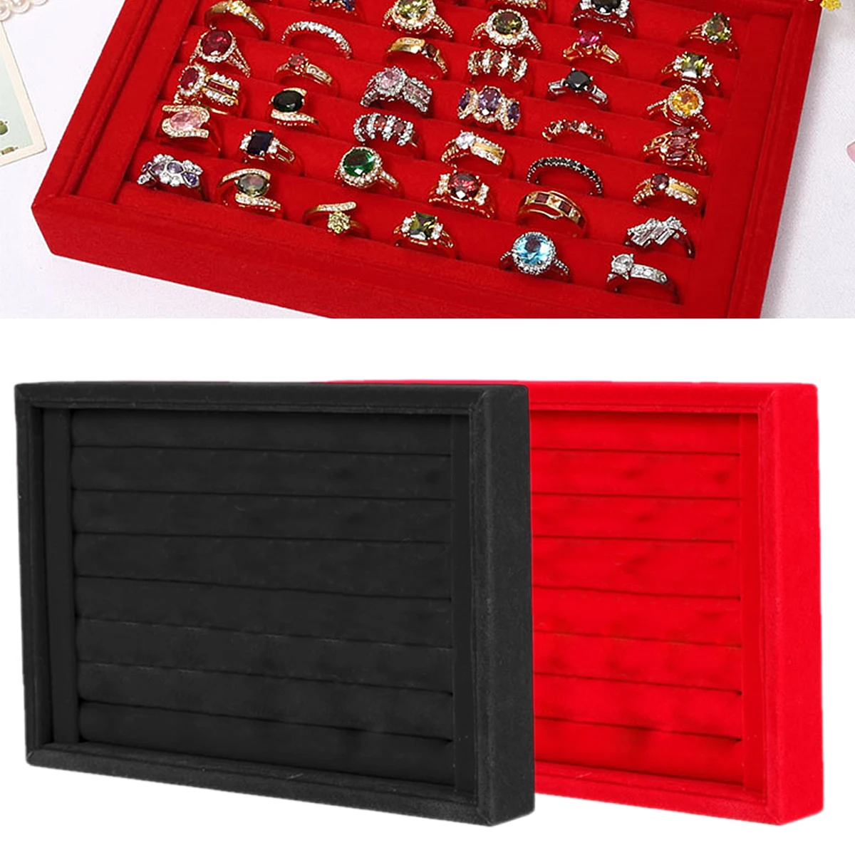 2024 New Suede Ring Earrings Rack Plate Box Ring Tray Storage Box Display Prop