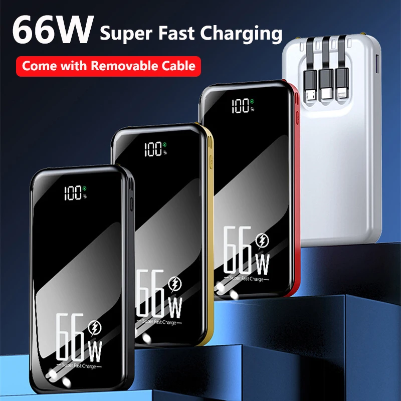 

Power Bank 20000mAh 66W Super Fast Charging for Huawei P50 Powerbank with Removable Cable Portable Charger for iPhone 16 Xiaomi