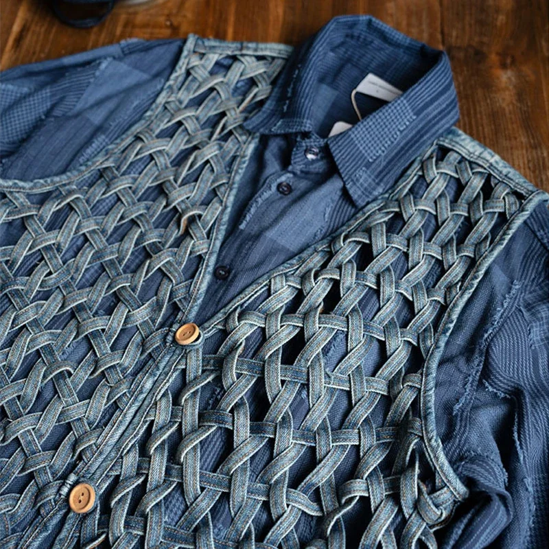 New Arrival Hand Woven Hollowed Out Men's and Women's Casual Loose Denim Vest Jacket High Quality