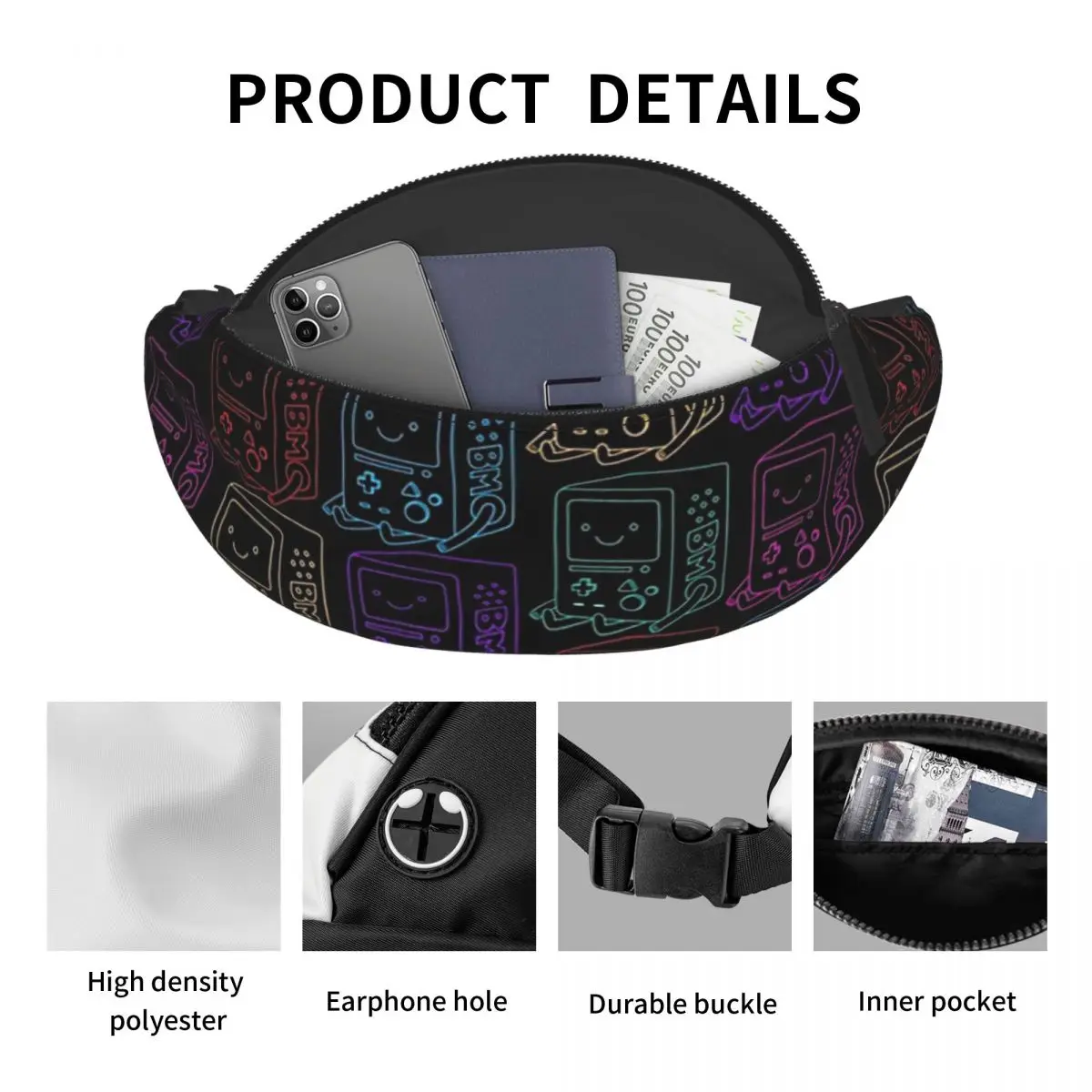 BMO Game Printed Waist Bags Retro And Colorful Fashion Belt Bags Man Women\'s Travel Fanny Pack Design Banana Packs