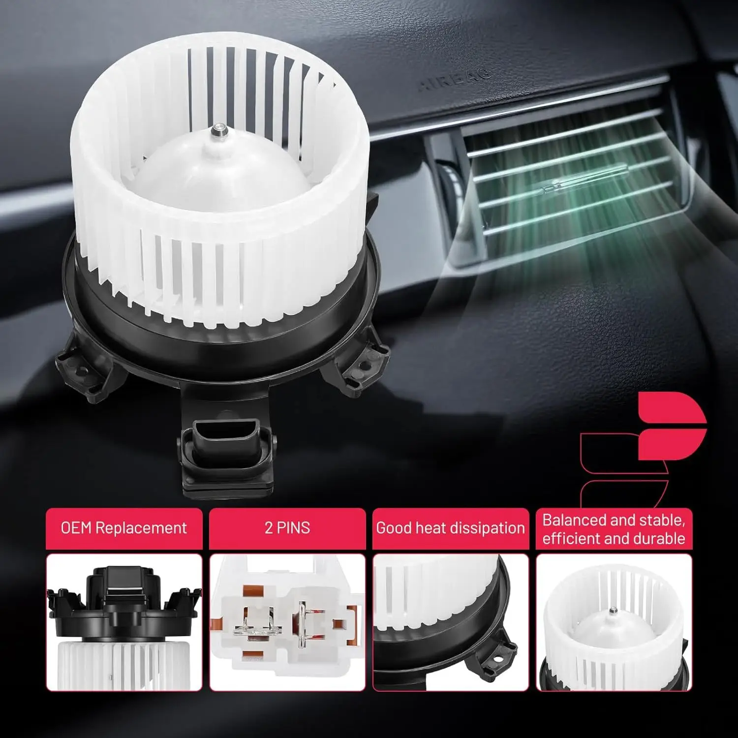 

AC Heater Blower Motor 700326 for Hyundai Sonata 2015-2019 (w/Fan Cage, Replaces BM10054C, 75079, 97113C2000)