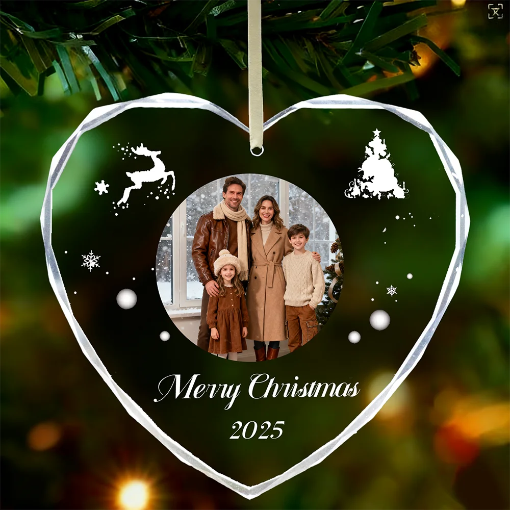 

Personalized Christmas Ornament,Custom Photo&Name Crystal , First Christmas Keepsake Gift For Couples Family, Xmas Tree Decor