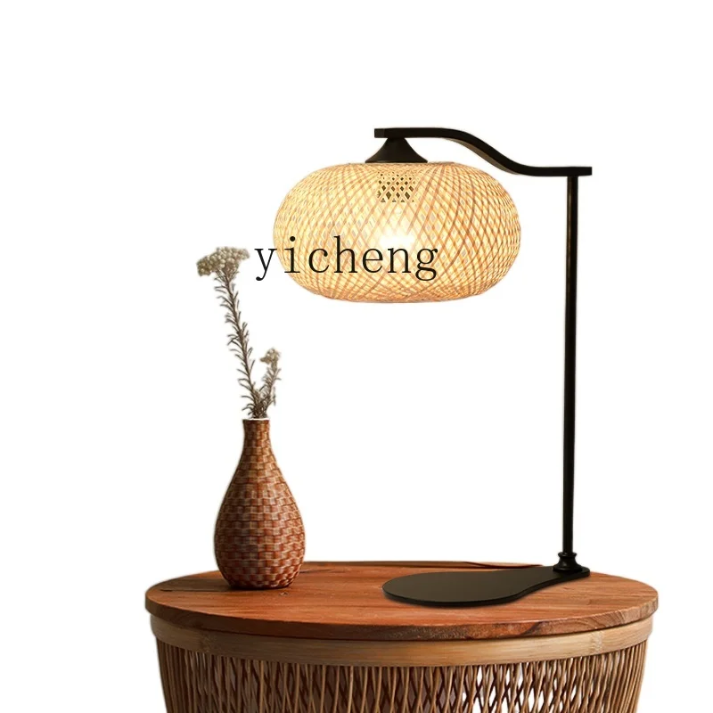 XL Table Lamp Bedside Lamp Guesthouse Decoration Creative Head Counter Lamp Bedroom Cozy Bamboo Woven Lamp