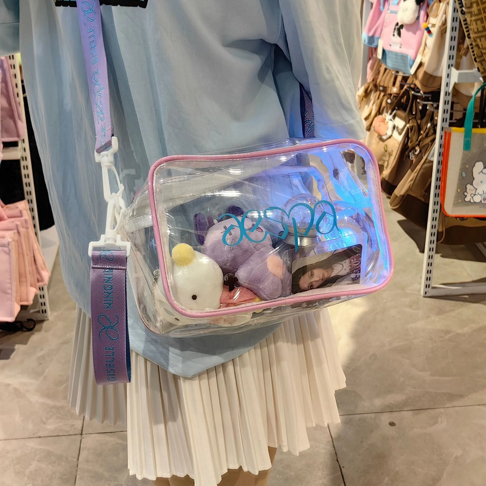 Aespaing Transparent Crossbody Bag Kpop Concert Peripheral Daily Shoulder Bag Korean Kawaii Cute Girl PVC Storage Bag Fans Gift