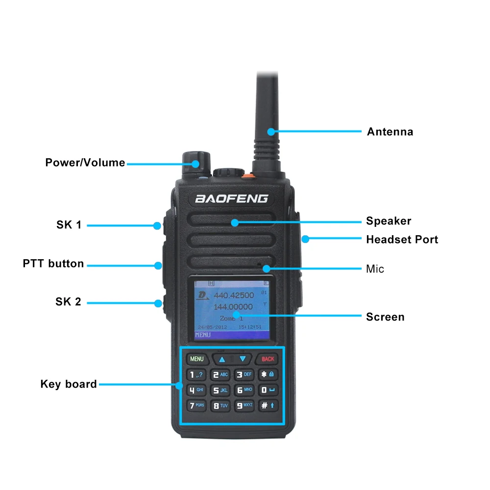 راديو رقمي Baofeng DM-1702 GPS DMR - جهاز اتصال لاسلكي بفتحة زمنية مزدوجة، 5 وات ثنائي النطاق (136-174/400-470 ميجا هرتز) راديو لحم الخنزير