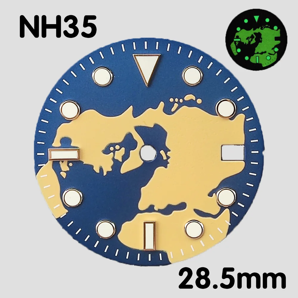 

Циферблат NH35, 28,5 мм, зеленый, с люминесцентным покрытием, запчасти для часов, аксессуары для замены, циферблат для часов NH35, циферблат NH35