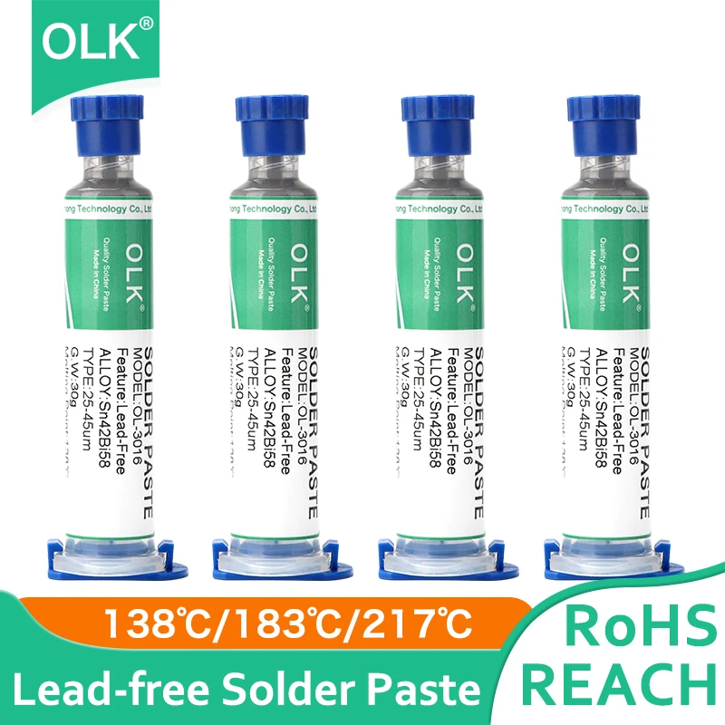 OLK Lead-Free Syringe Solder Paste - Low High Temperature Flux for Soldering LED Sn42bi58 Sn99 SMD Repair Tin Paste