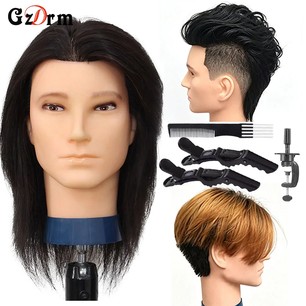 Brown Male Mannequin Head with 100% Human Hair, 12" Barber Hairdresser Training Doll Manikin Head for Hair Styling and Practice