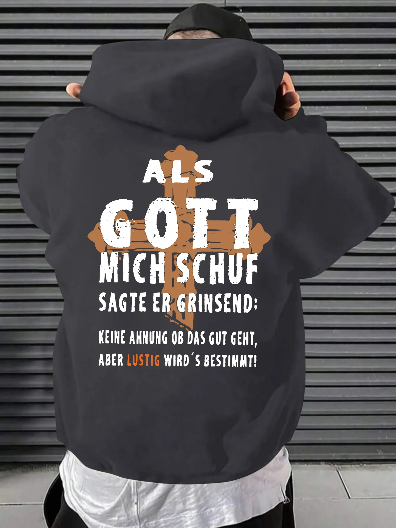 Cross-over retro print, men's casual comfortable hooded sweater, trendy long-sleeved hooded hoodie