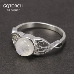 8mm Natural Moonstone  Women Rings Real 925 Sterling Silver Victorian Style Solitaire Ring