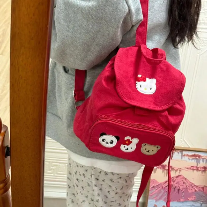 Miniso Hellokitty zaino stile Preppy ragazze ricamo Anime Y2k zaini coulisse giapponese piccola borsa Kawaii zaino regalo