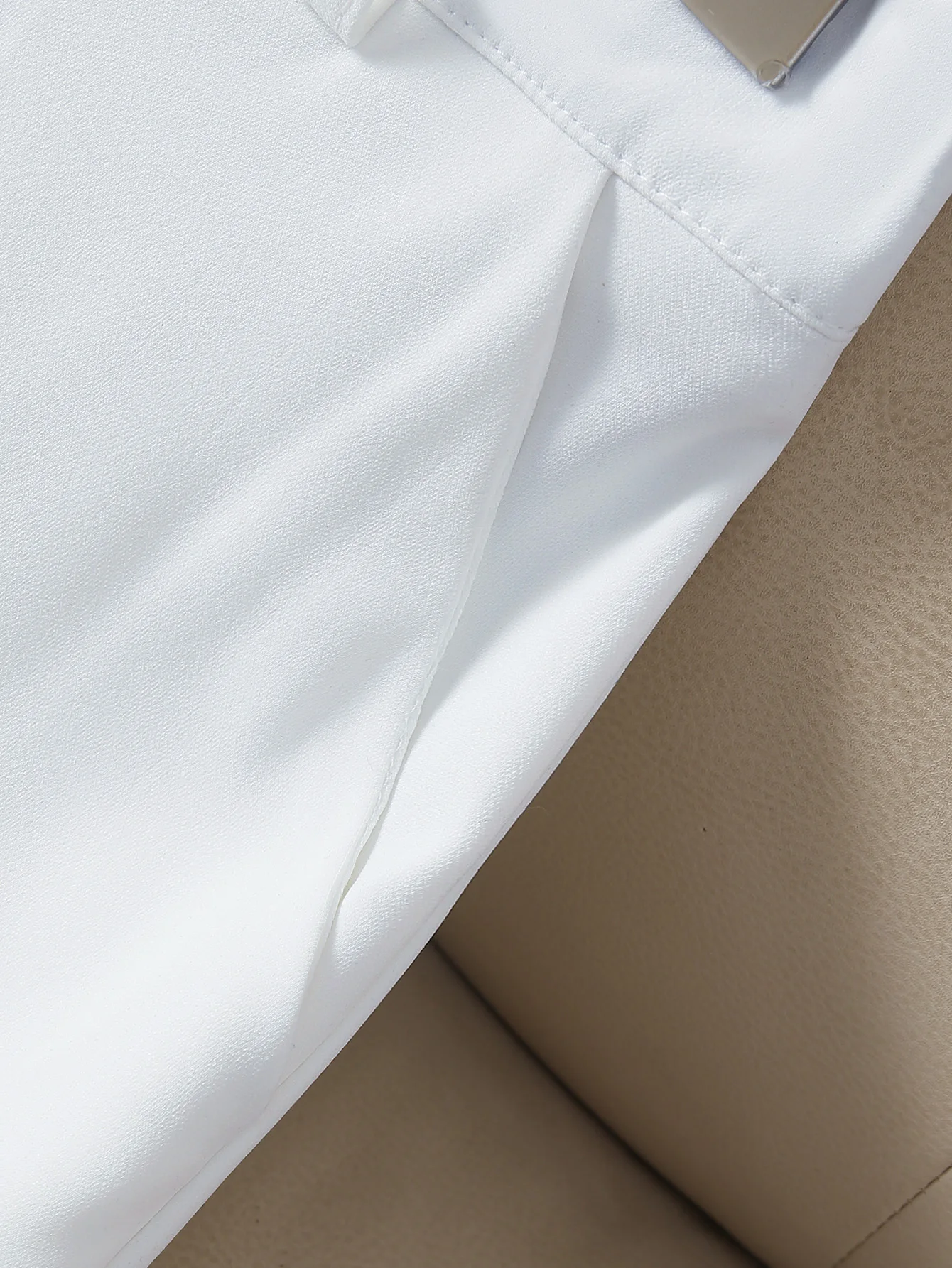 Elegante casual effen damespakbroek, lange broek met knooprits en elastische taille