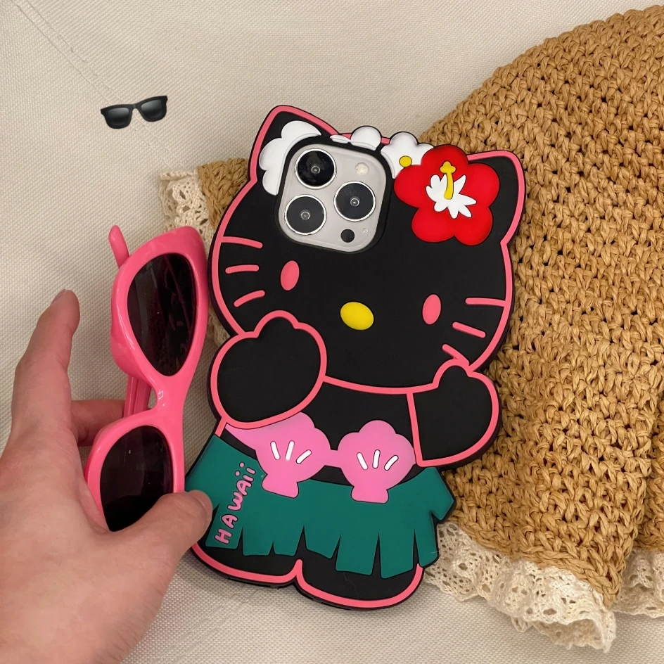 3D Stereoscopic Sanrio Hello Kitty Phone Case for IPhone 14 13 12 11 Pro Max Summer Grass Skirt Style Silicone Soft Back Cover